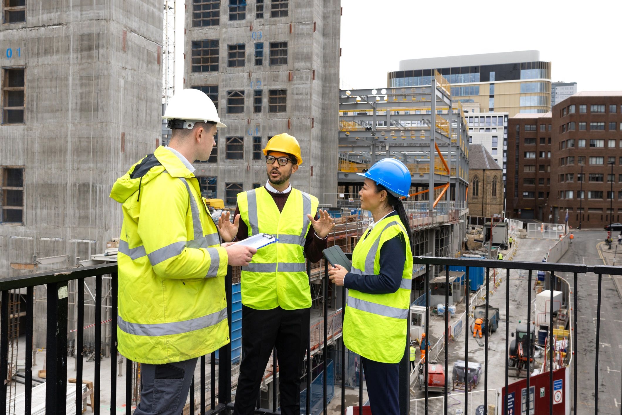 Real estate development team reviewing plans